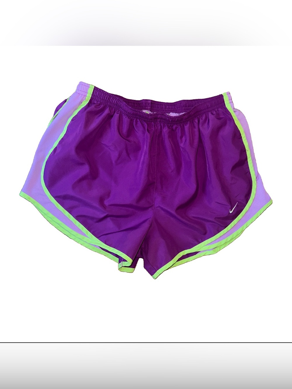 Nike Women's Dri-FIT Tempo Running Shorts Purple Lime Green With Liner Large